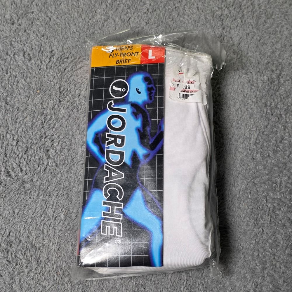 Jordache Mens Large 3-Pack Fly-Front Briefs White 100% Cotton JM-3W Vintage